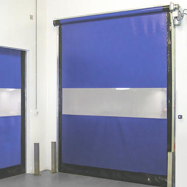 Blue interior roll up door.
